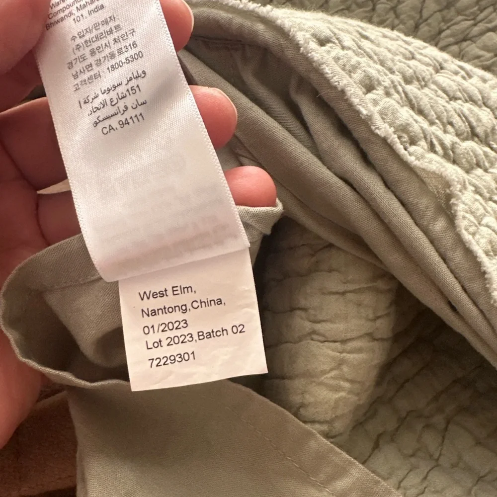 West Elm Quilted Standard Pillow Sham 20x26 Sage Green